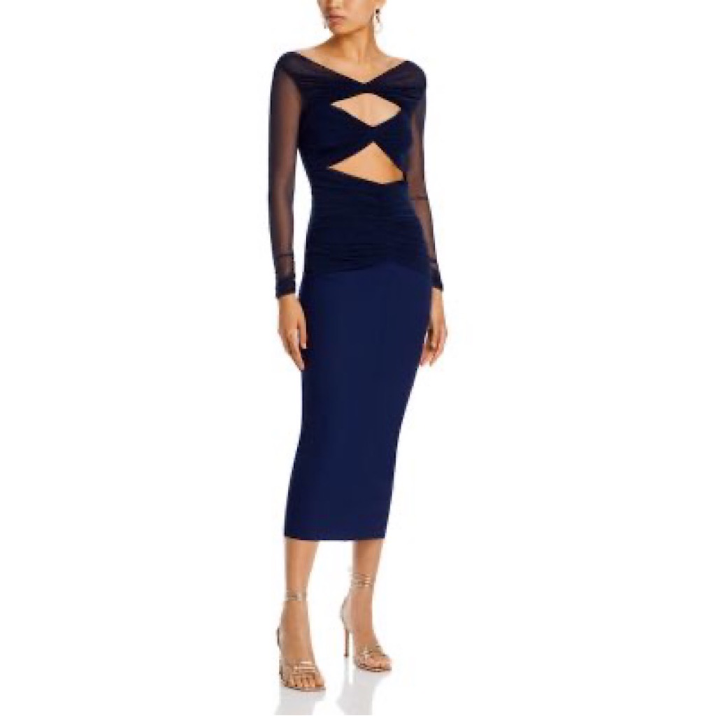 Chiara Boni La Petite Robe Leitha Cutout Mixed Media Sheath Dress Blue 12